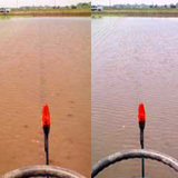 (クリックして拡大表示) 田植えの強い味方! 左が偏光サングラス、右が肉眼。写真だと違いが分かりにくいですね・・・