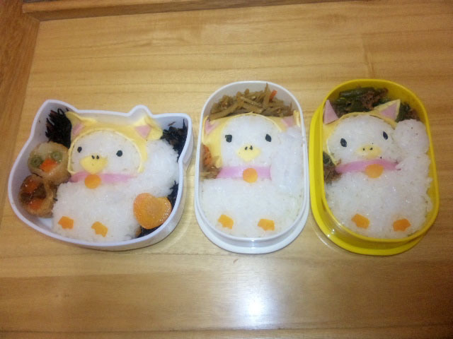 (クリックして拡大表示) ねことあひるの合体弁当 みんなの幸せまねきます♪